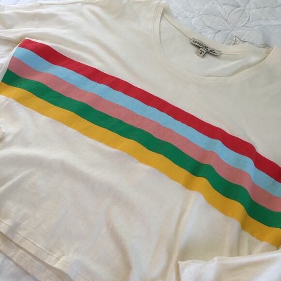 Express ONE ELEVEN crop long sleeve top colorful striped detail small - Picture 3 of 7